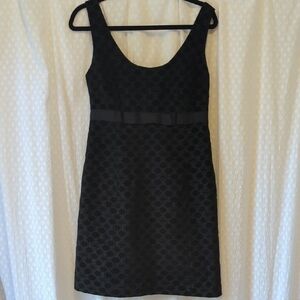 Vineyard Vines Black Scoopneck Dress With Ribbon Detail Flocked Velvet Women's 8